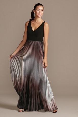 Accordion Pleated Ombre Satin Dress ...